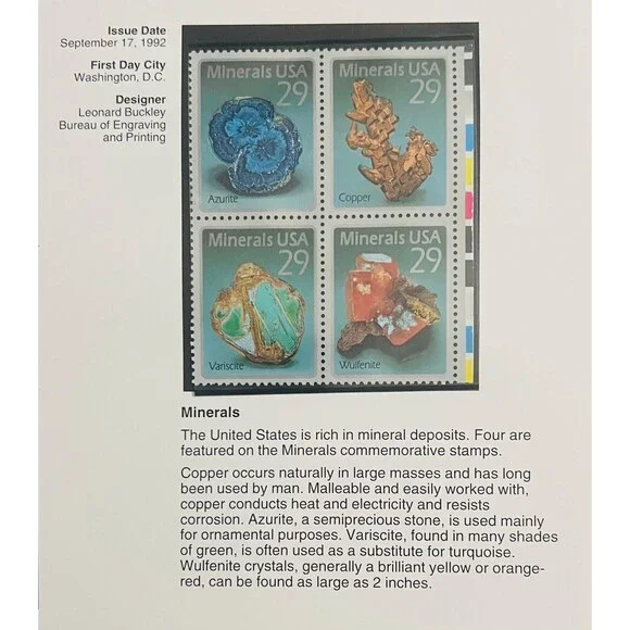 Vintage First Issue 1992 Minerals 29c Postal Stamps Philately Lot of 4 - Picture 2 of 2
